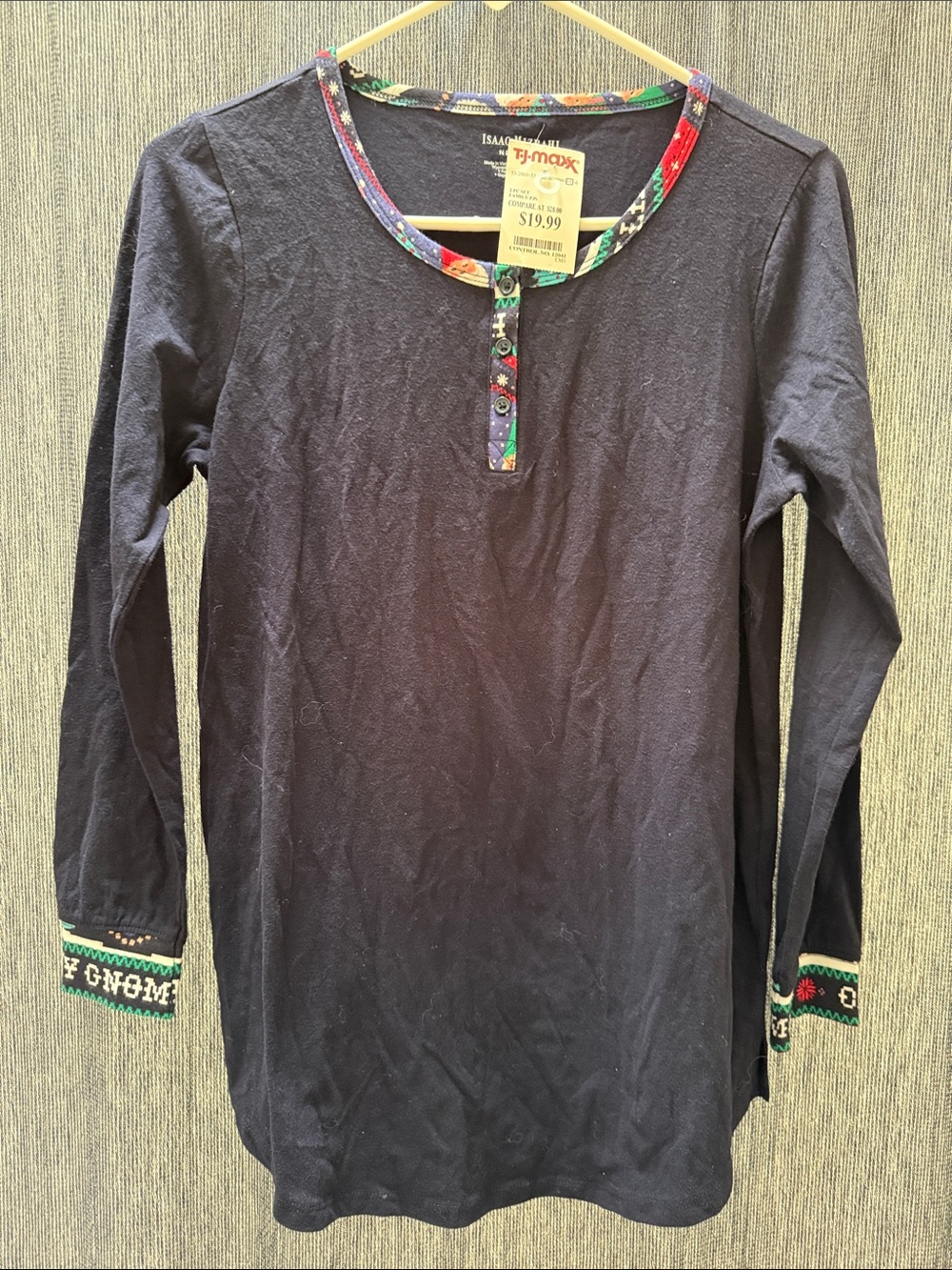 Isaac Mizrahi Navy Long Sleeve Top with Multicolor Trim